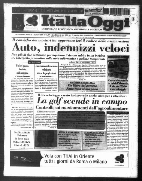 Italia oggi : quotidiano di economia finanza e politica